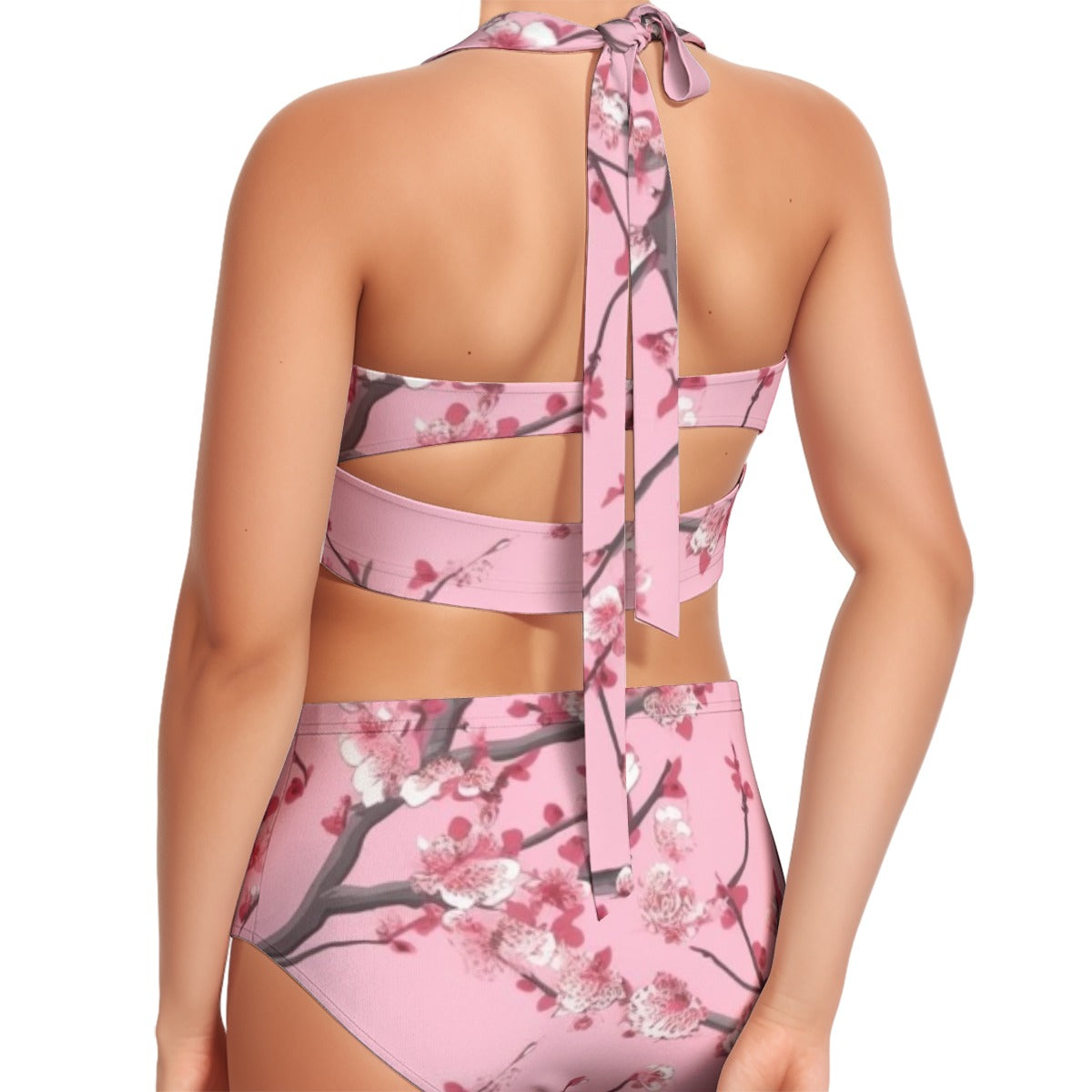 All-Over Print Women's Swimsuit Set With Halter