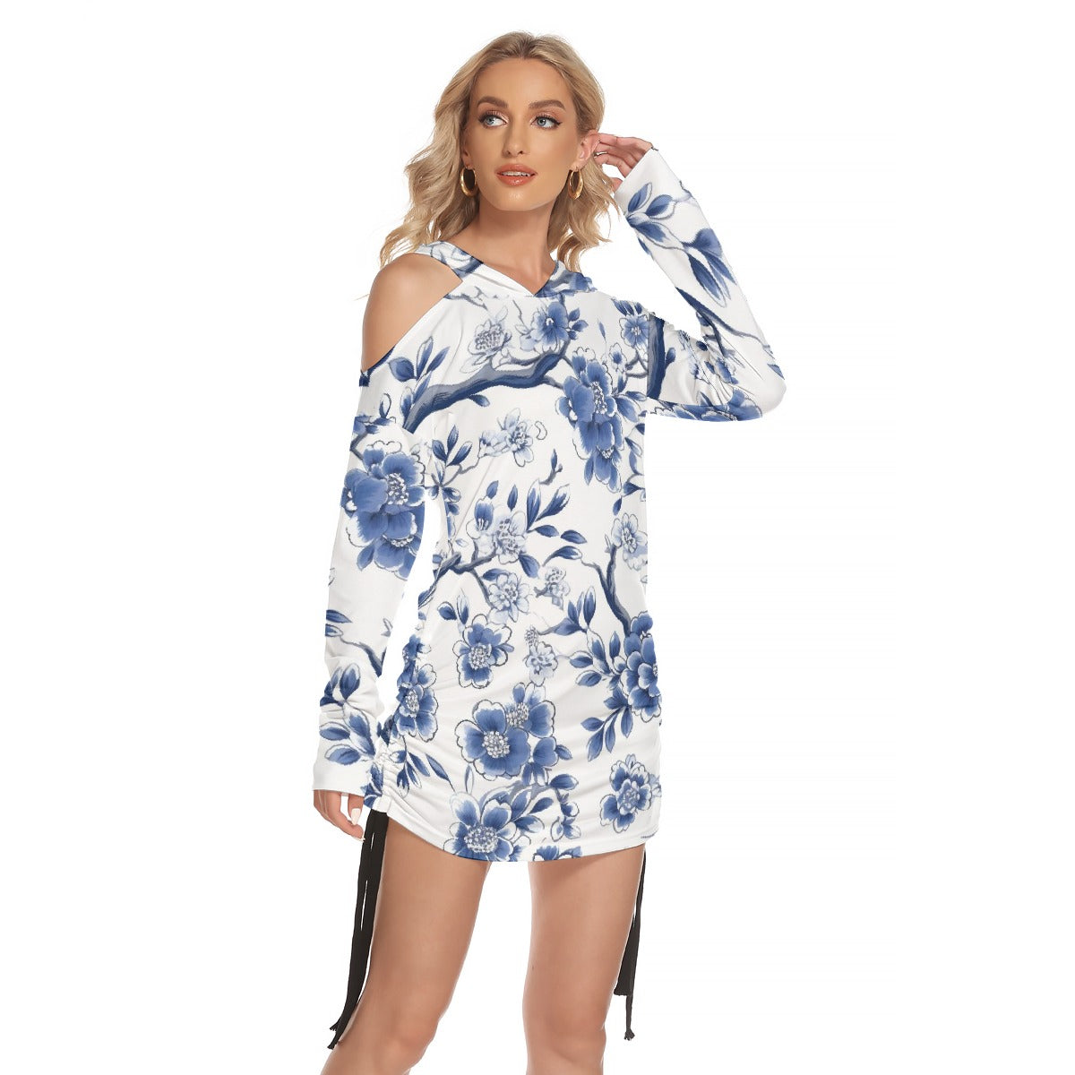 All-Over Print Women's One-shoulder Dress With Waist Shirring