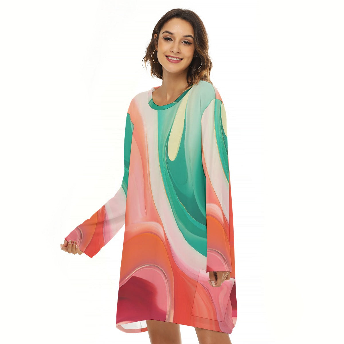 All-Over Print  Women's Loose Crew Neck Dress