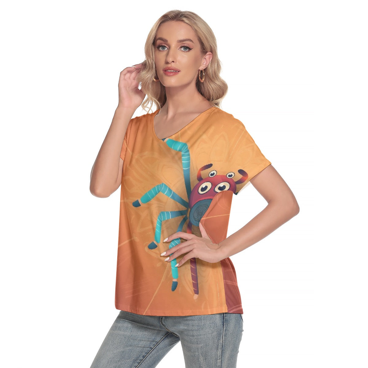 All-Over Print Women's Loose V-neck Short Sleeve T-shirt