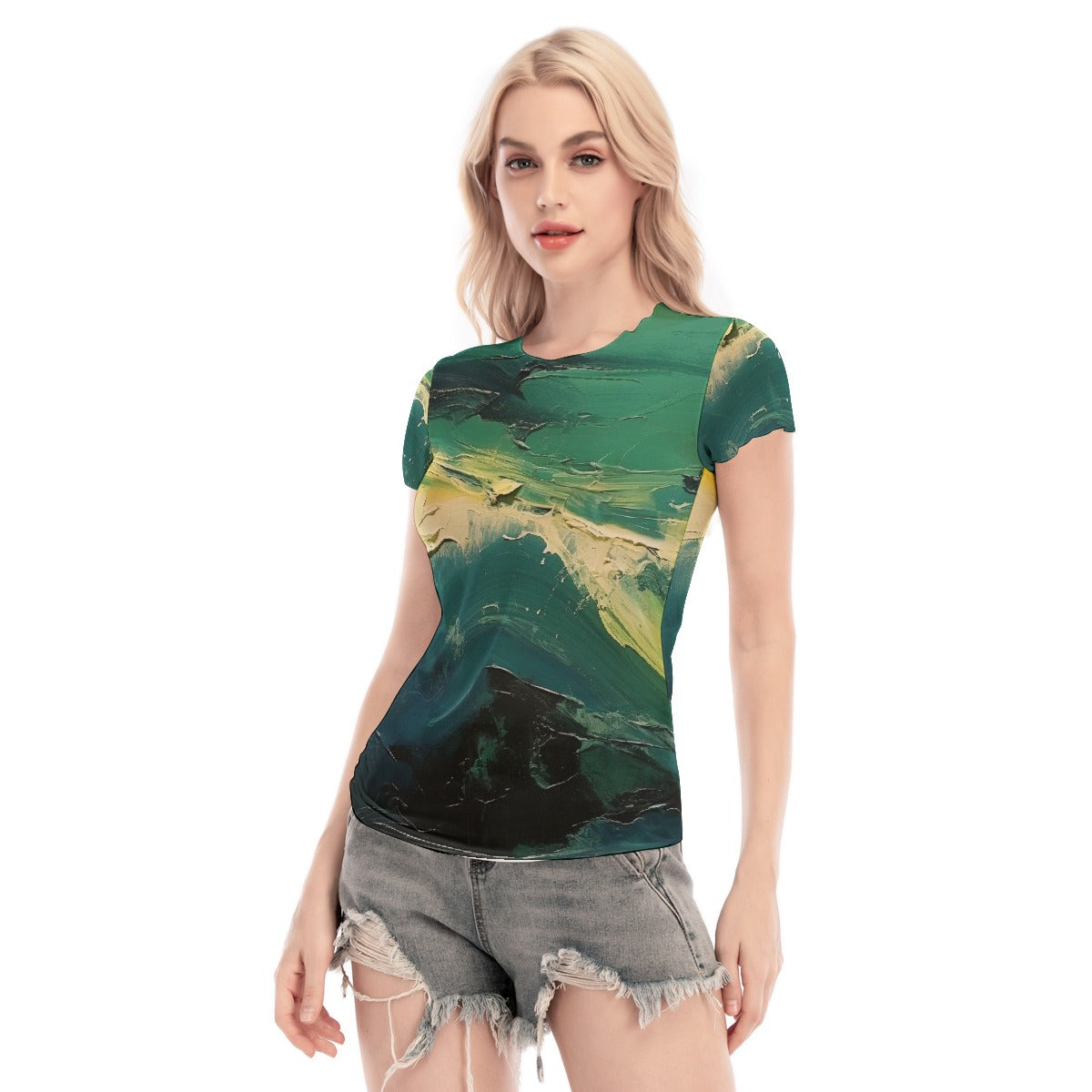 All-Over Print Women's Short Sleeve Mesh Blouse