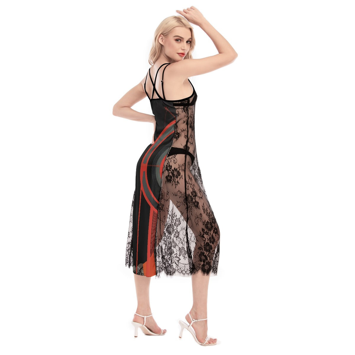 All-Over Print Women's Lace Cami Cross Back Dress