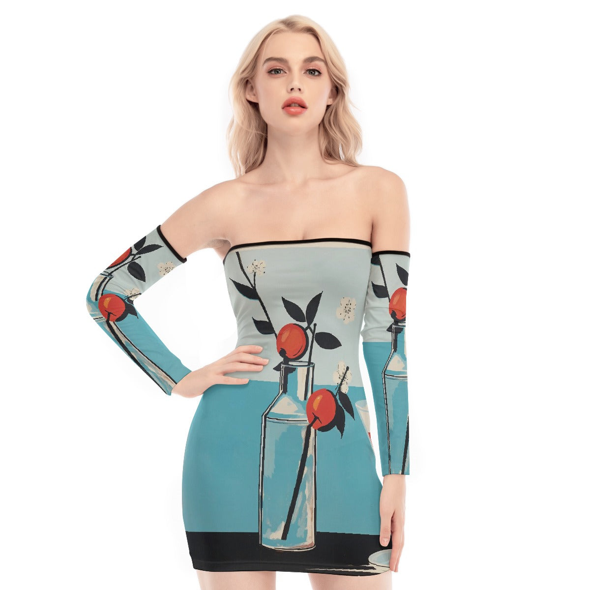 All-Over Print Women's Off-shoulder Back Lace-up Dress