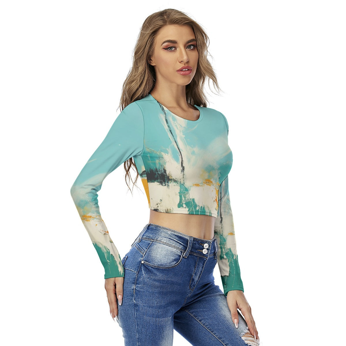 All-Over Print Women's Round Neck Crop Top T-Shirt