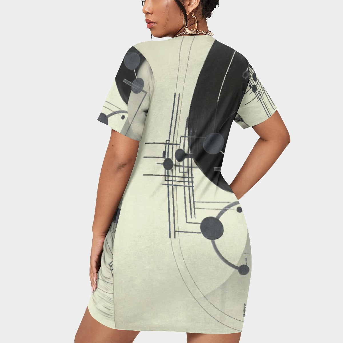 All-Over Print Women’s Stacked Hem Dress With Short Sleeve（Plus Size）