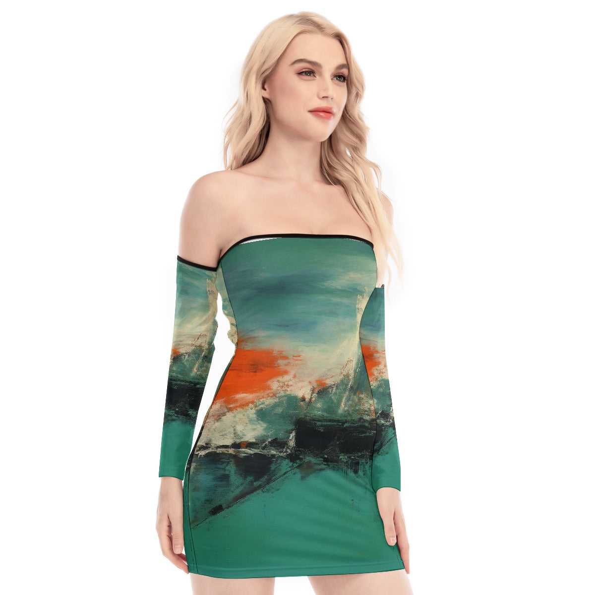 All-Over Print Women's Off-shoulder Back Lace-up Dress