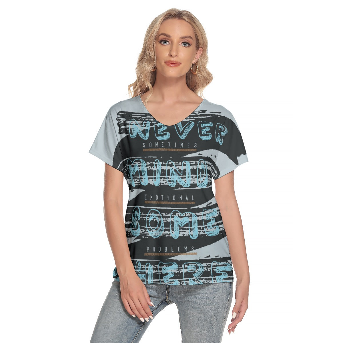 All-Over Print Women's Loose V-neck Short Sleeve T-shirt