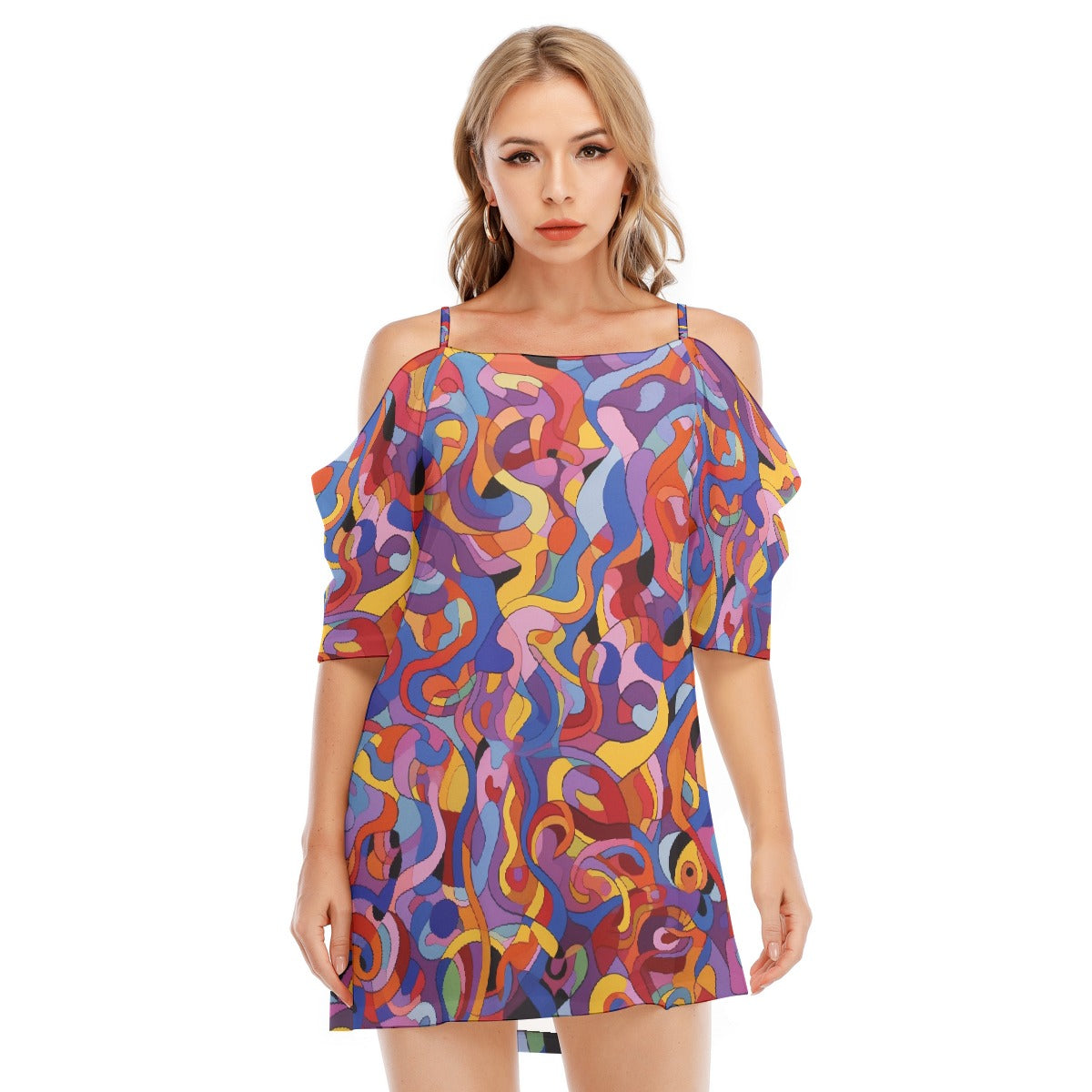 All-Over Print Women's Off-shoulder Cami Dress