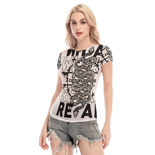 All-Over Print Women's Short Sleeve Mesh Blouse