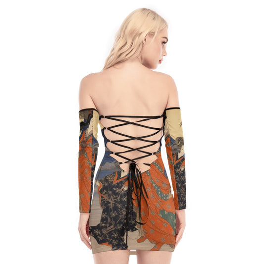 All-Over Print Women's Off-shoulder Back Lace-up Dress