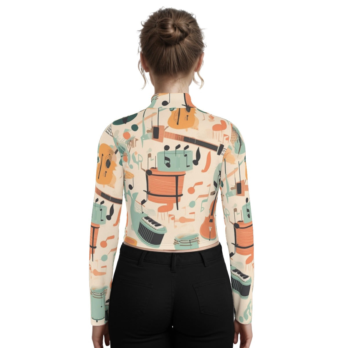 Eco-Friendly All-Over Print Women's Turtleneck T-shirt With Long Sleeve