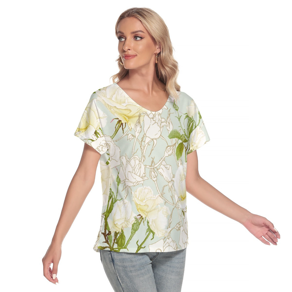 All-Over Print Women's Loose V-neck Short Sleeve T-shirt