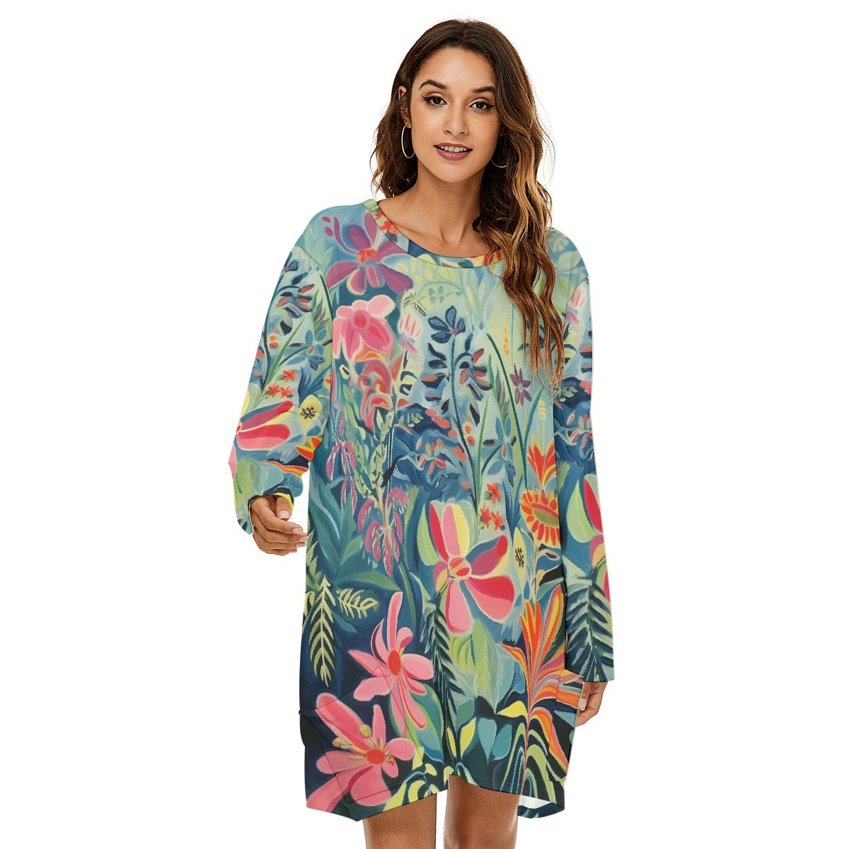 All-Over Print  Women's Loose Crew Neck Dress