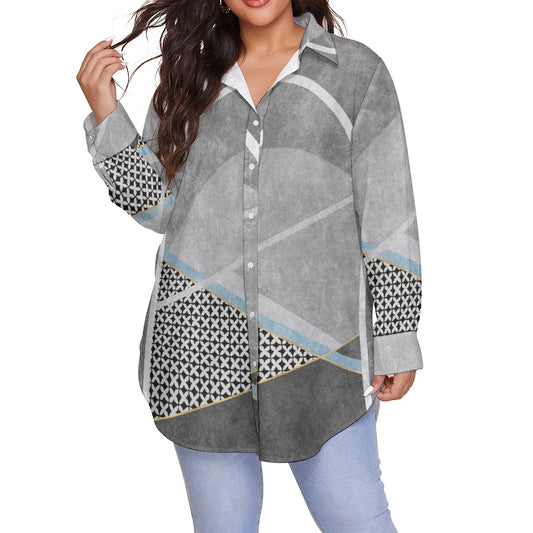 All-Over Print Women's Shirt With Long Sleeve(Plus Size)