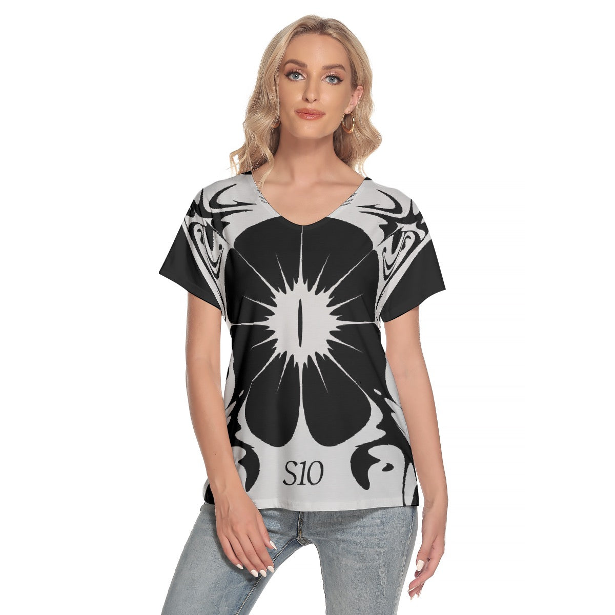 All-Over Print Women's Loose V-neck Short Sleeve T-shirt