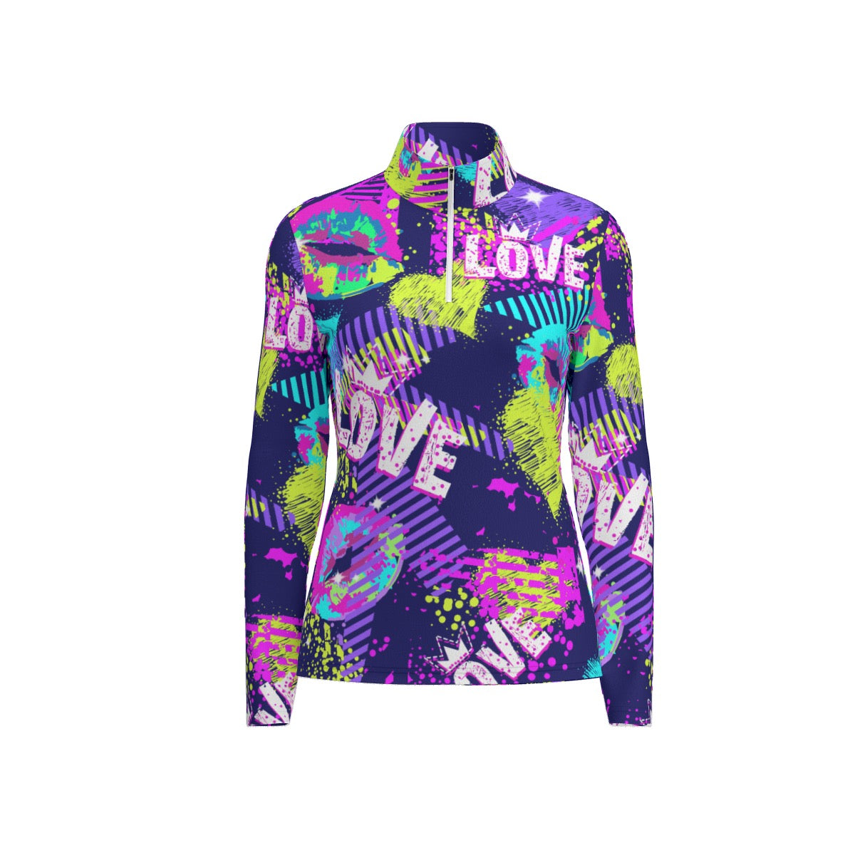 All-Over Print Women's Sports Collar Jersey With Long Sleeve