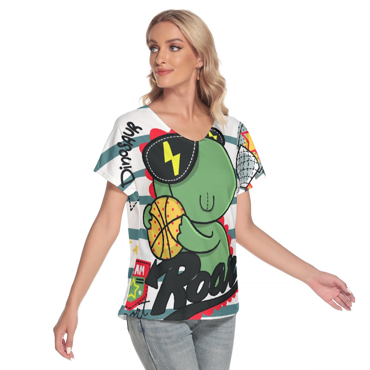 All-Over Print Women's Loose V-neck Short Sleeve T-shirt