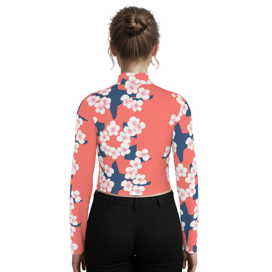 Eco-Friendly All-Over Print Women's Turtleneck T-shirt With Long Sleeve