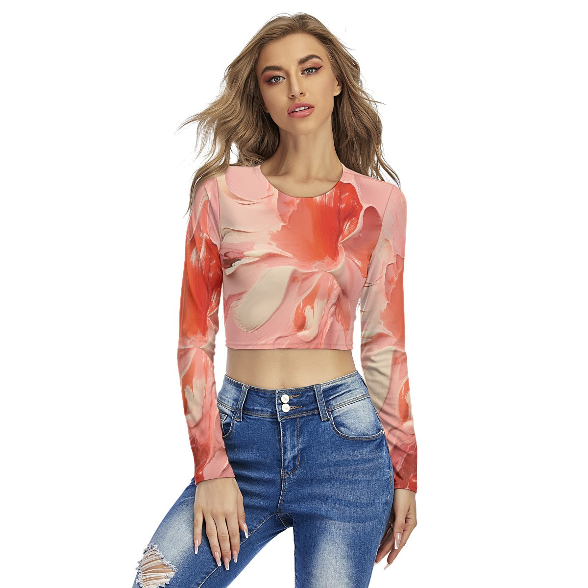 All-Over Print Women's Round Neck Crop Top T-Shirt