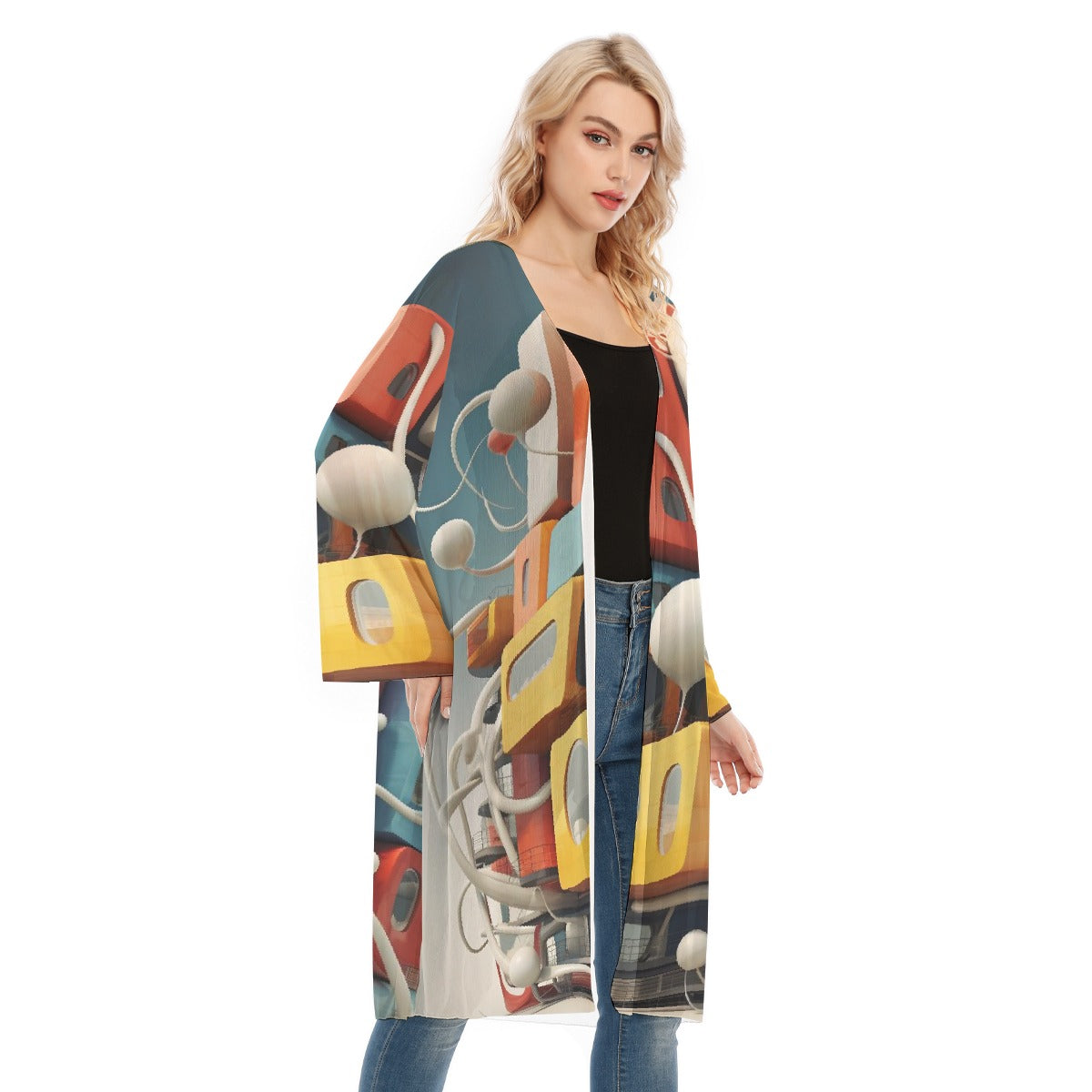 All- Over Print Women's Long Sleeve Mesh Cardigan