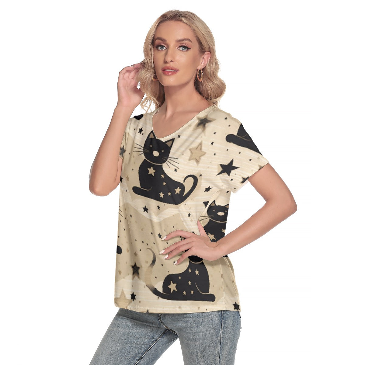 All-Over Print Women's Loose V-neck Short Sleeve T-shirt