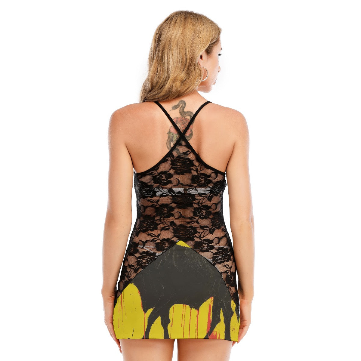 All-Over Print Women's Black Lace Cami Dress