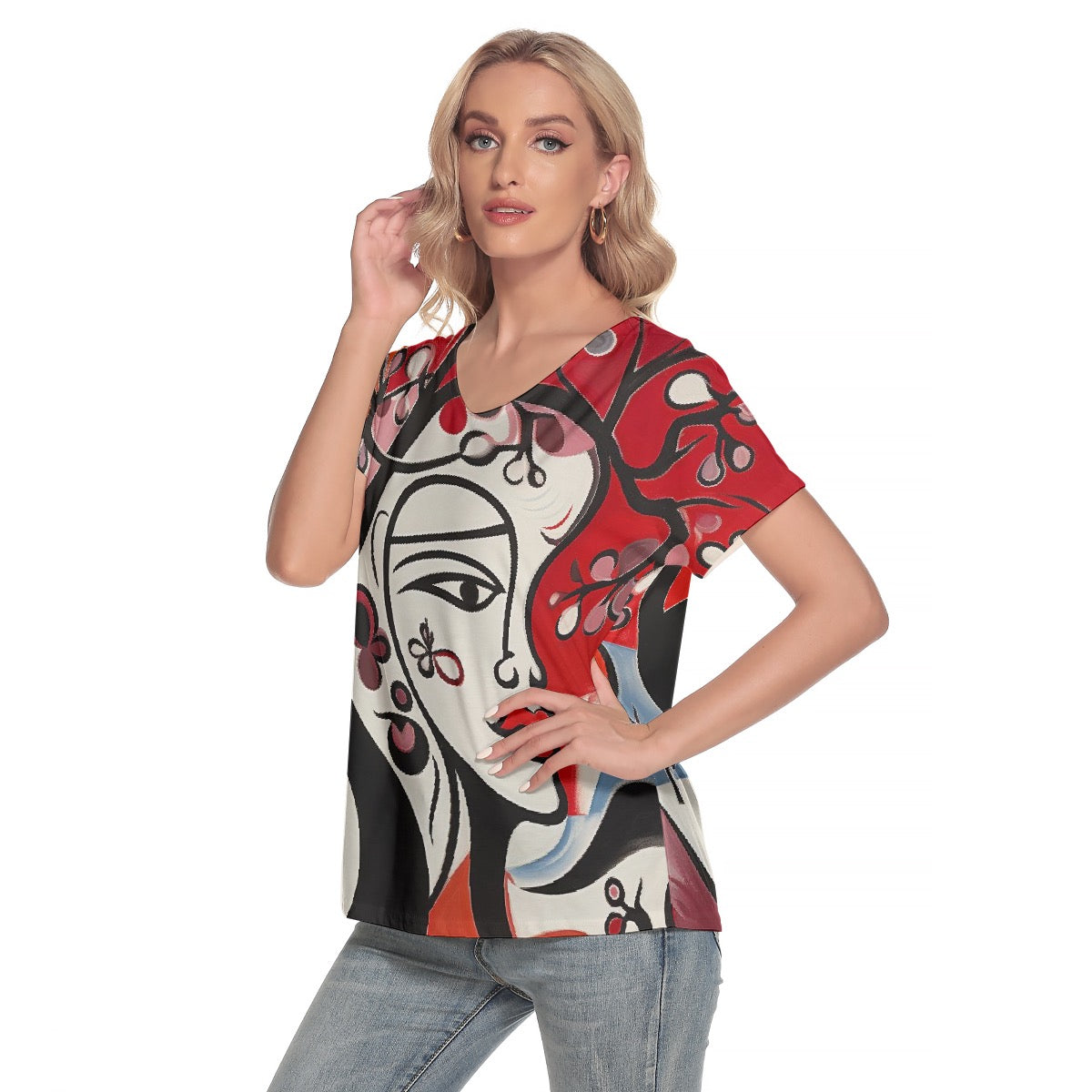 All-Over Print Women's Loose V-neck Short Sleeve T-shirt