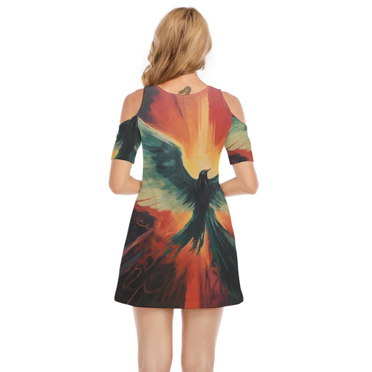 All-Over Print Women's Cold Shoulder Dress | 190GSM Cotton