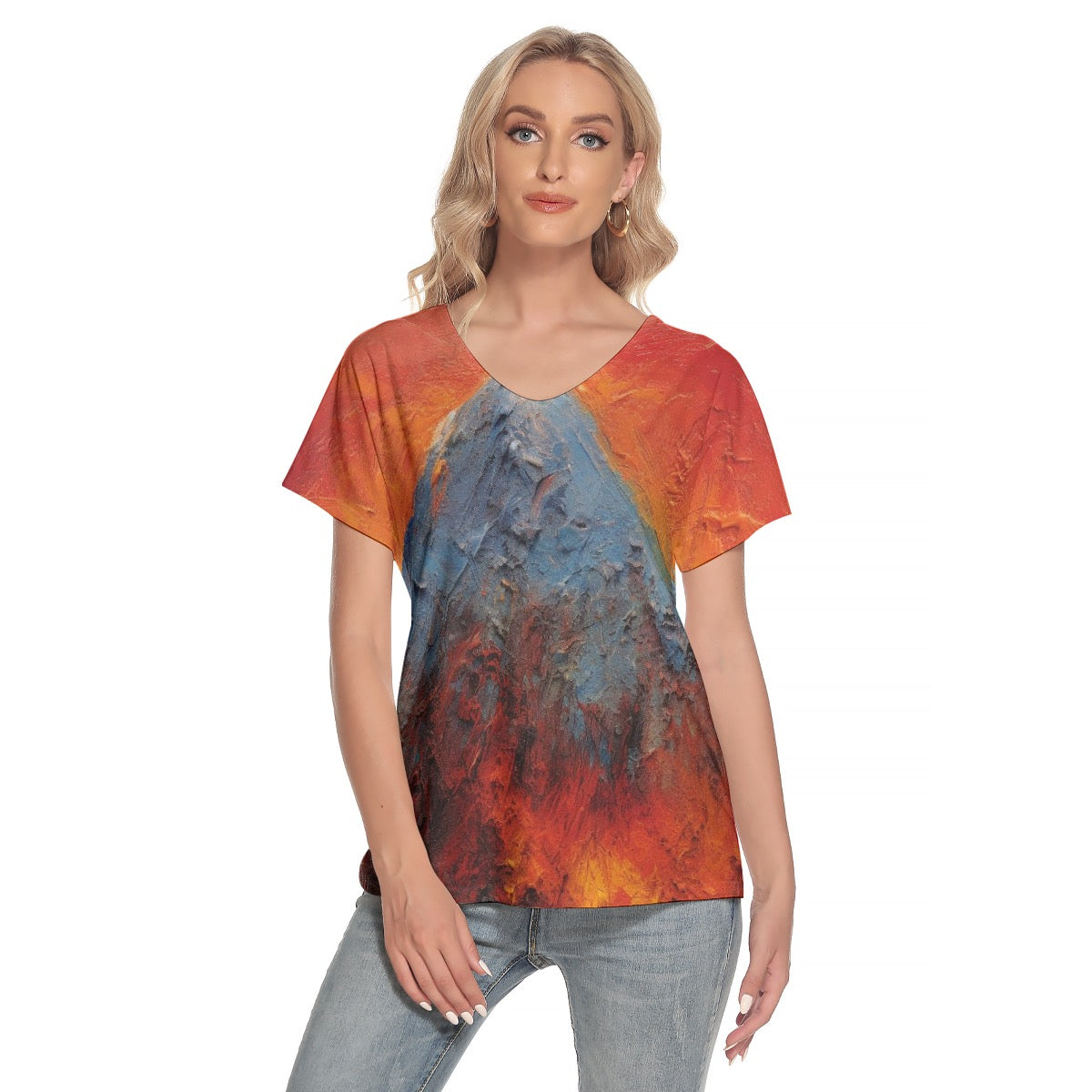 All-Over Print Women's Loose V-neck Short Sleeve T-shirt