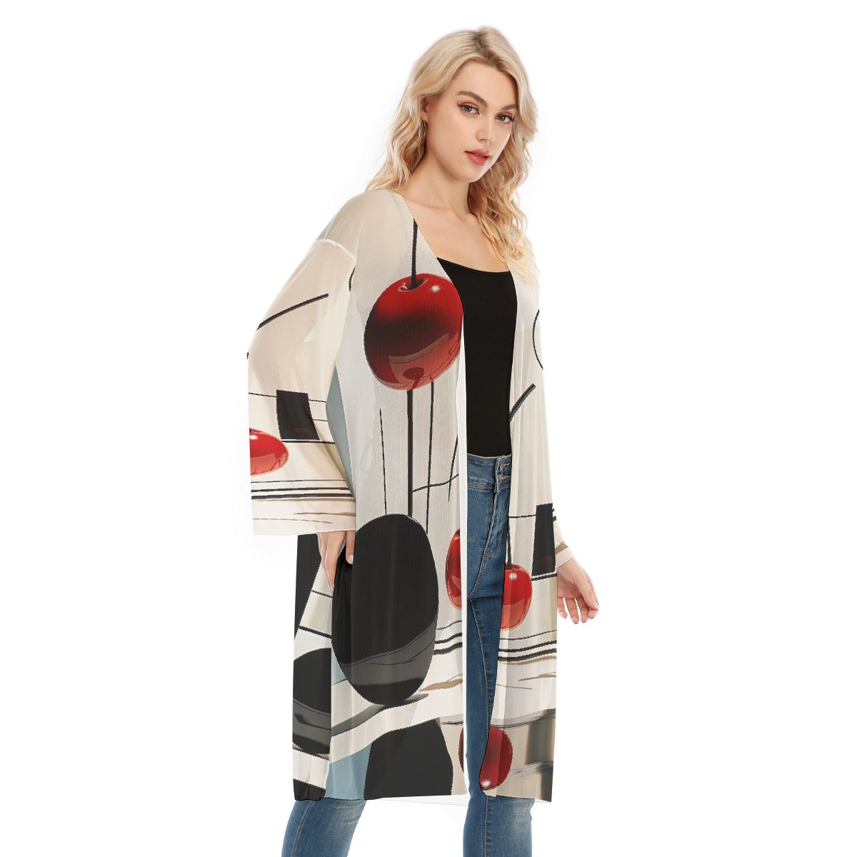 All- Over Print Women's Long Sleeve Mesh Cardigan