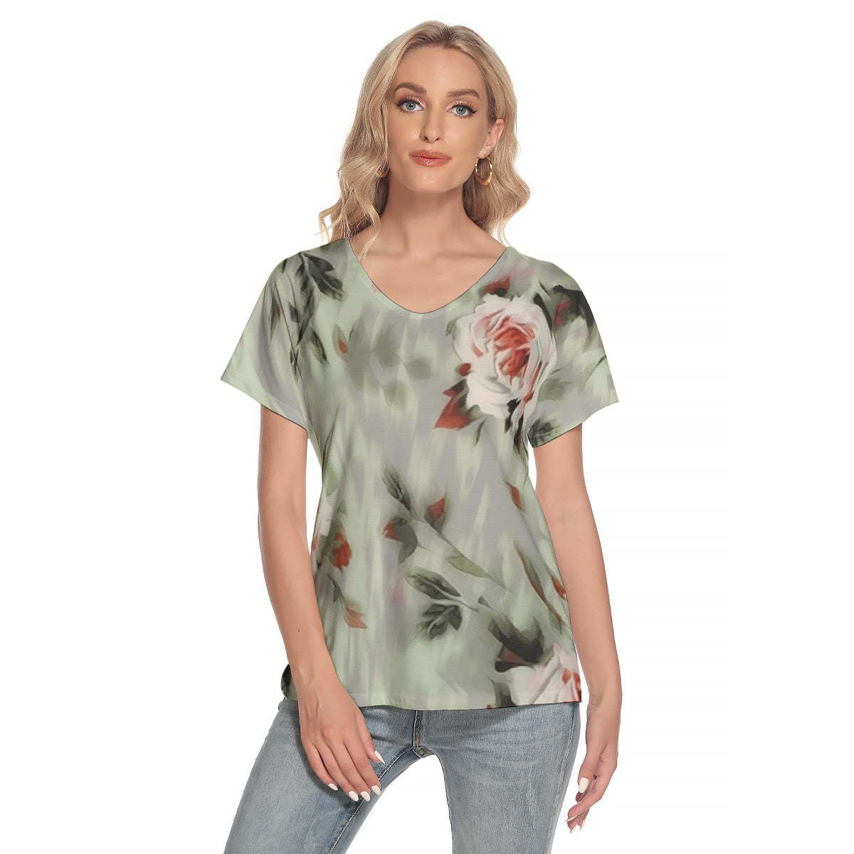 All-Over Print Women's Loose V-neck Short Sleeve T-shirt