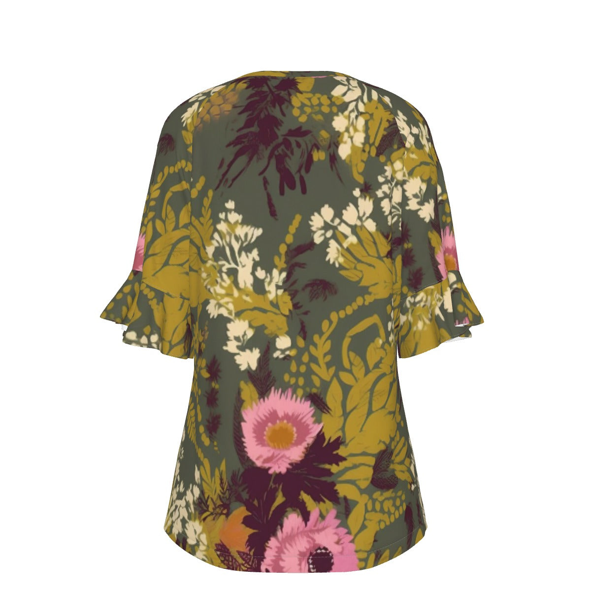 All-Over Print V-neck Women's T-shirt With Bell Sleeve