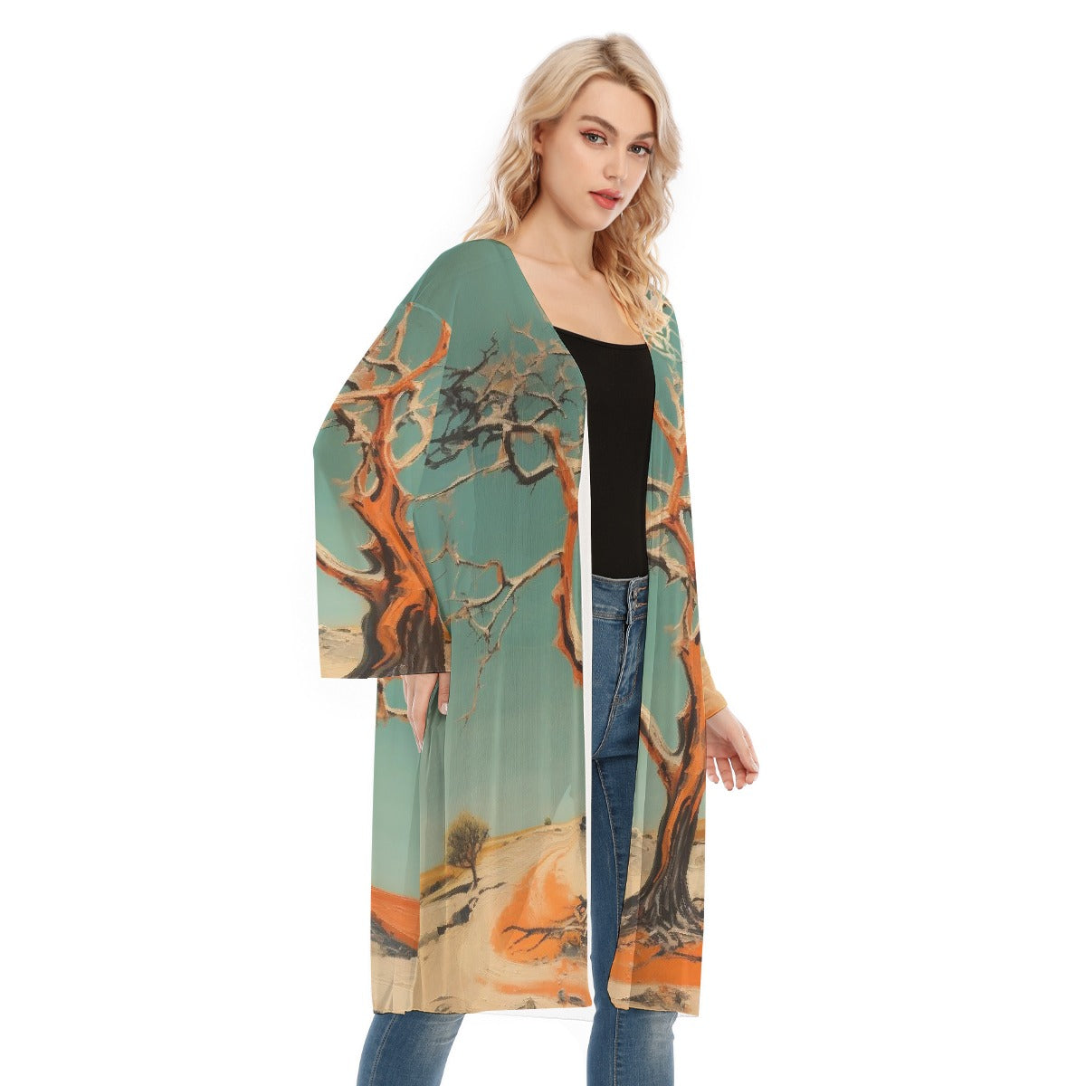 All- Over Print Women's Long Sleeve Mesh Cardigan