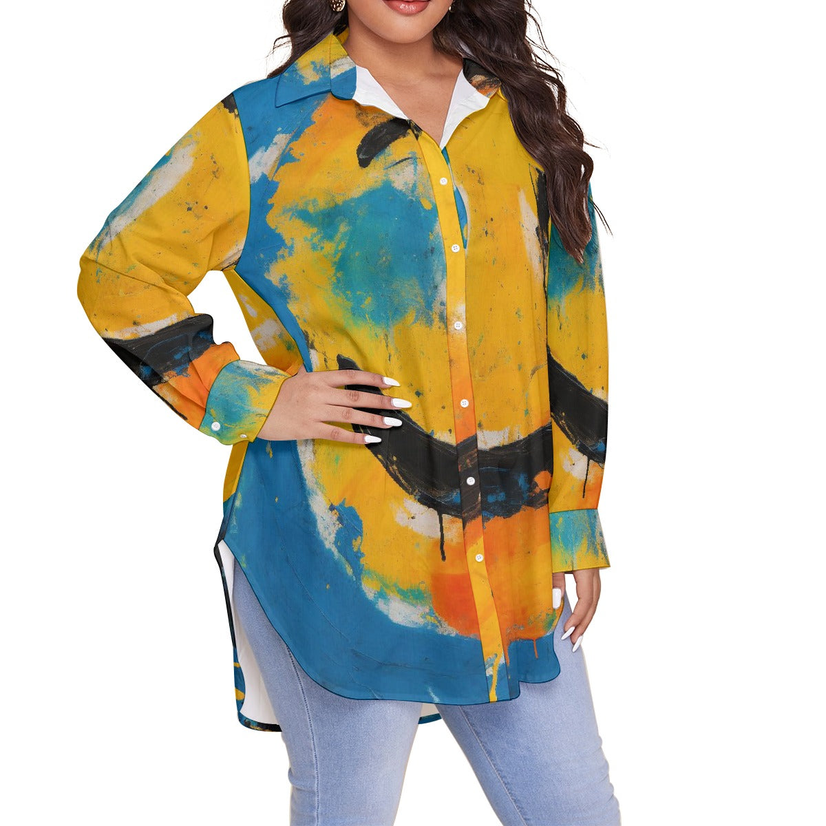 All-Over Print Women's Shirt With Long Sleeve(Plus Size)