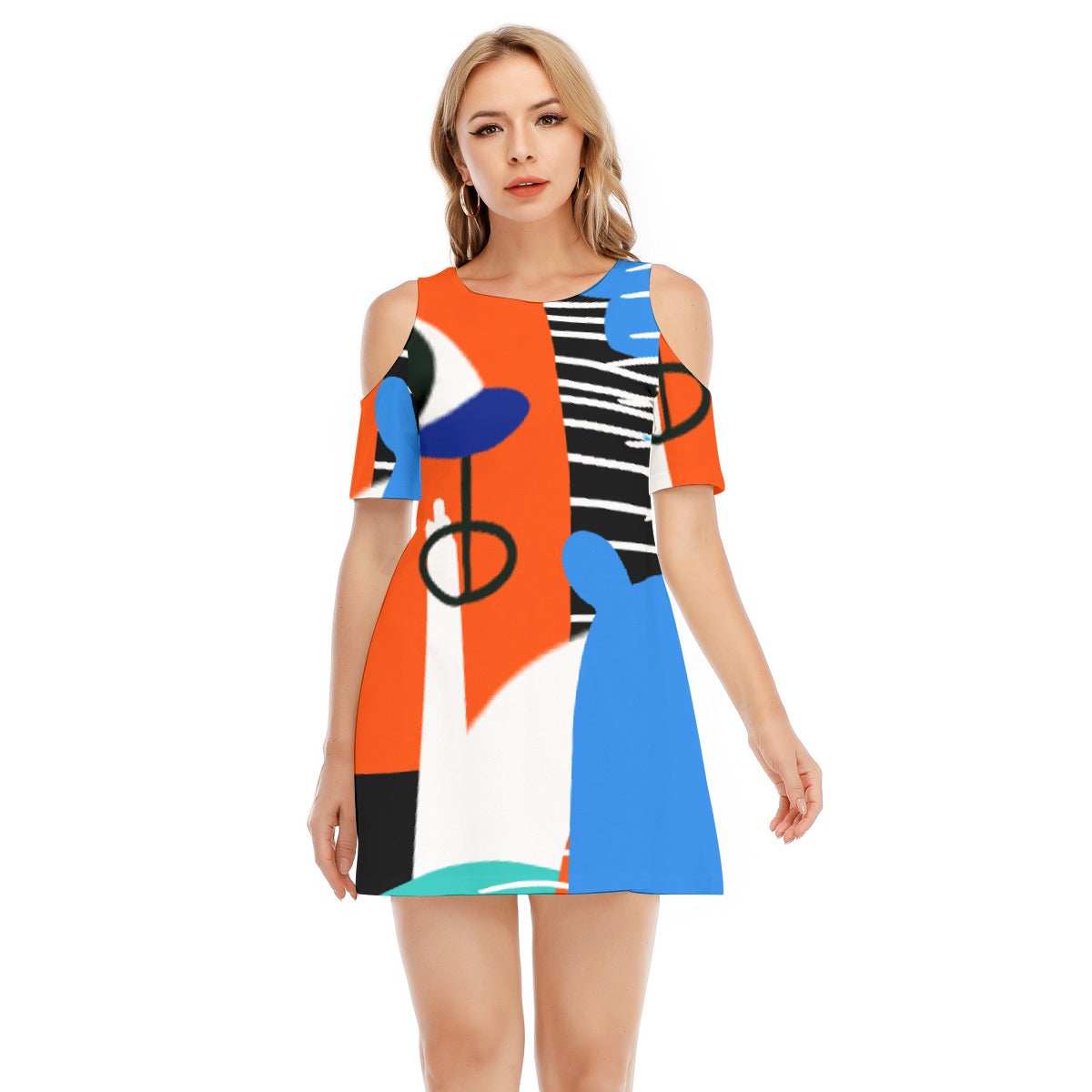 All-Over Print Women's Cold Shoulder Dress | 190GSM Cotton