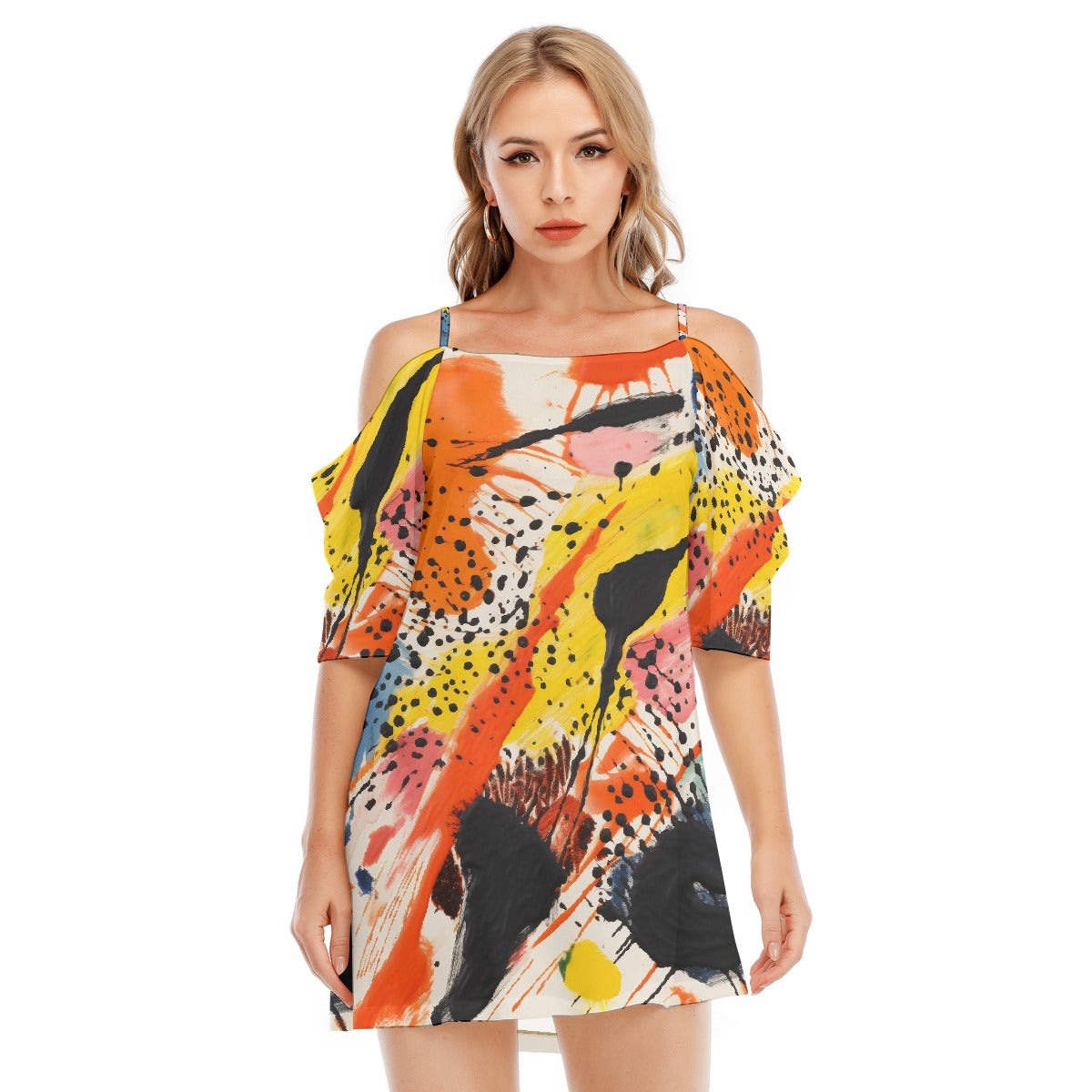 All-Over Print Women's Off-shoulder Cami Dress