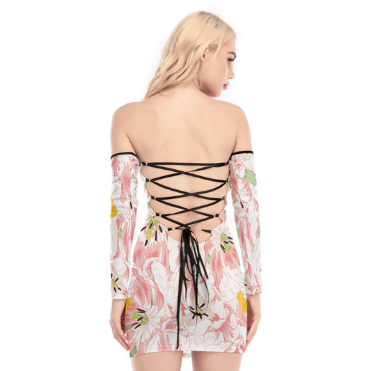 All-Over Print Women's Off-shoulder Back Lace-up Dress