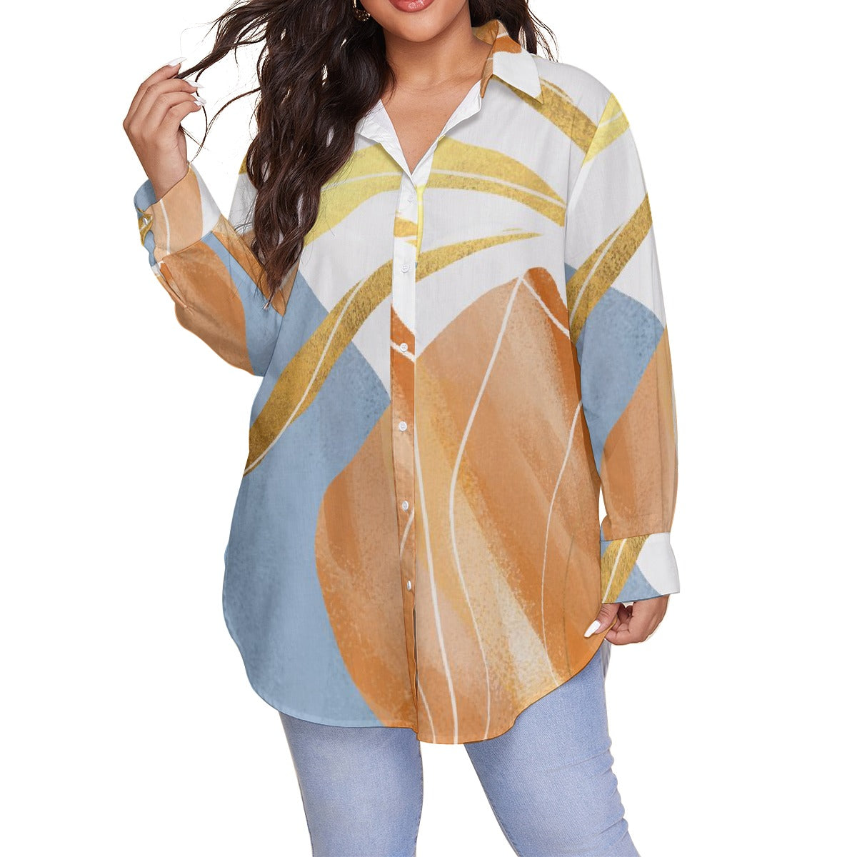 All-Over Print Women's Shirt With Long Sleeve(Plus Size)