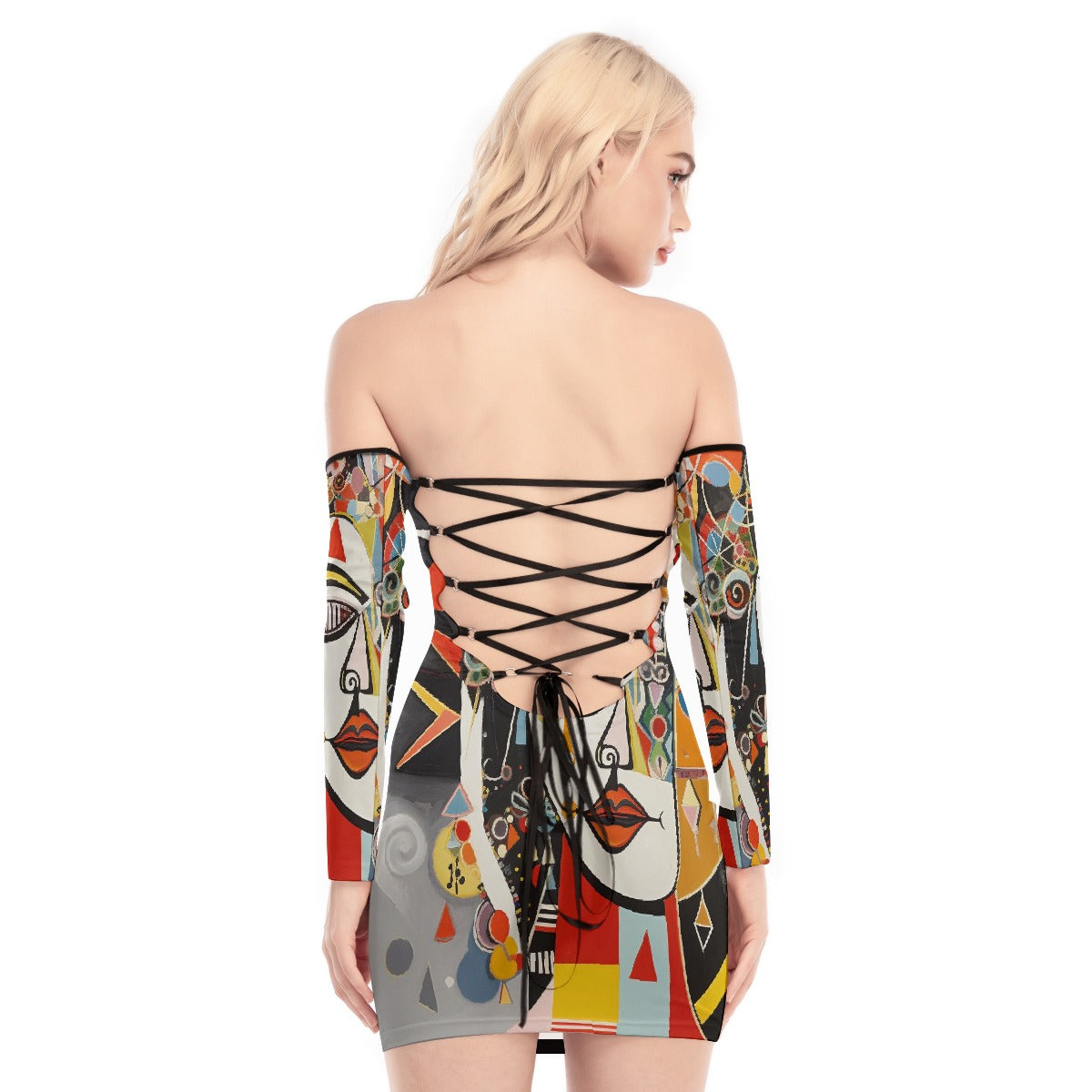 All-Over Print Women's Off-shoulder Back Lace-up Dress