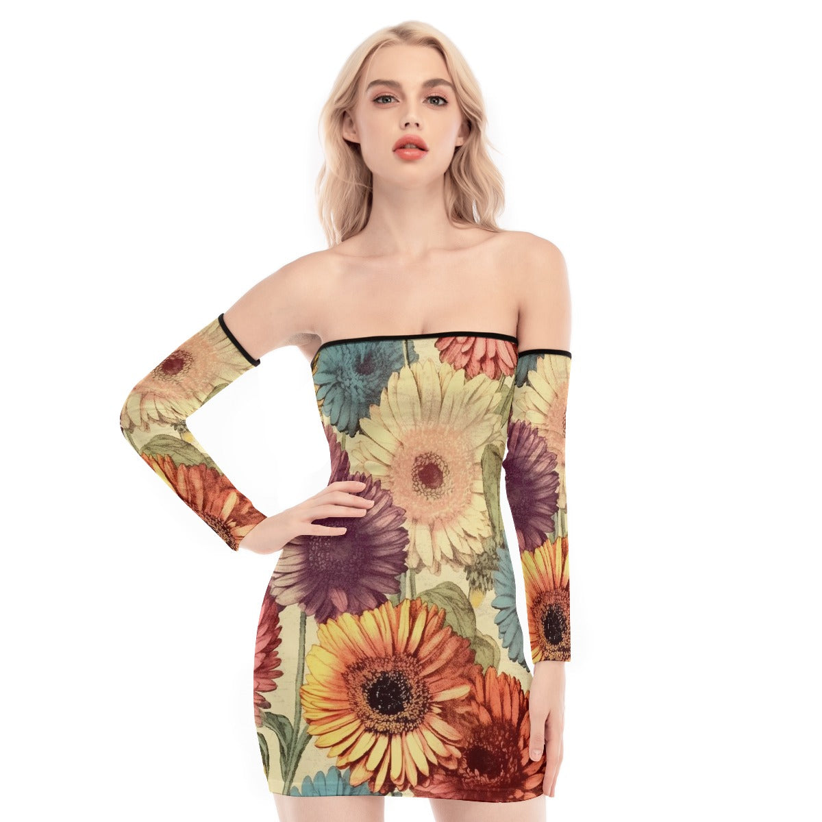 All-Over Print Women's Off-shoulder Back Lace-up Dress