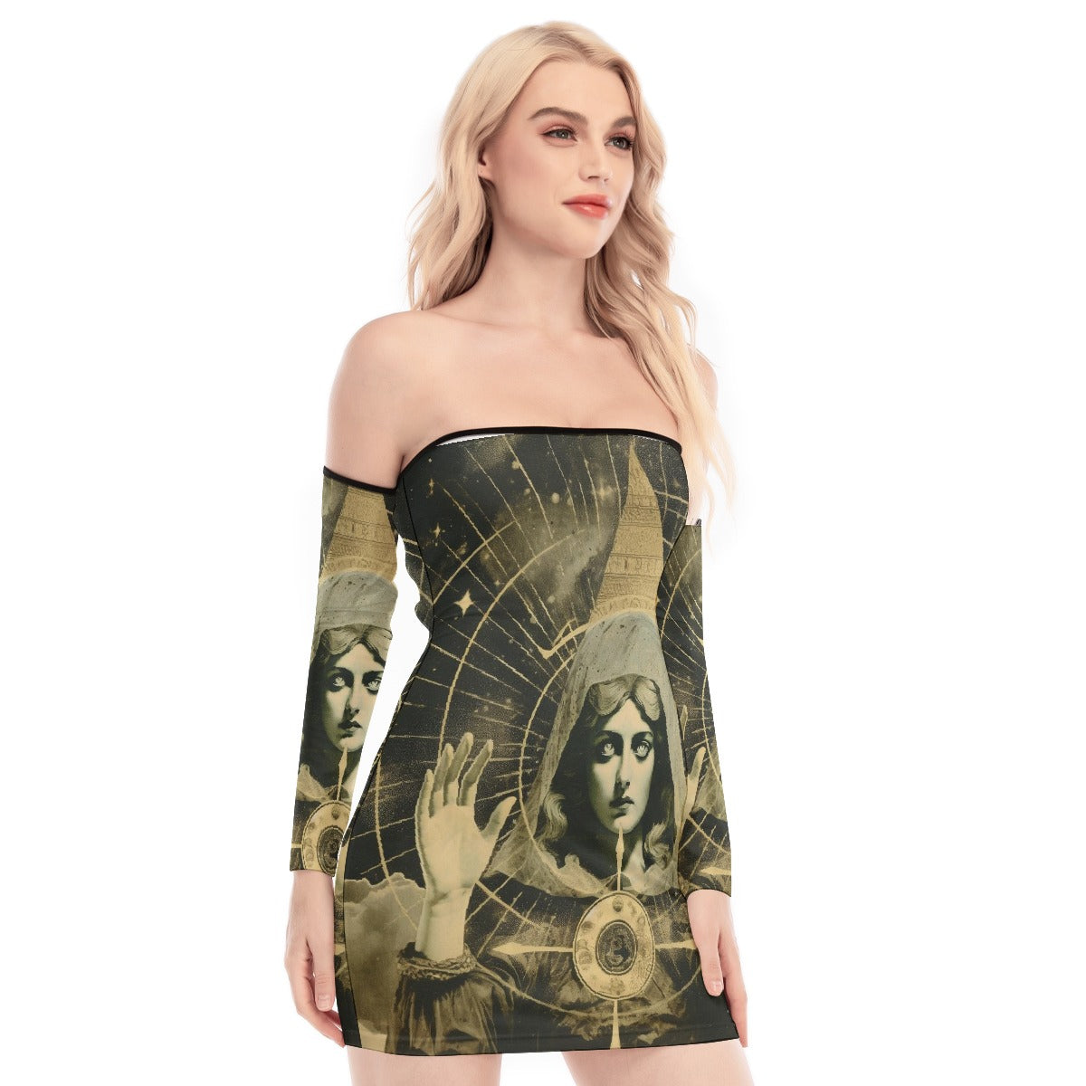 All-Over Print Women's Off-shoulder Back Lace-up Dress