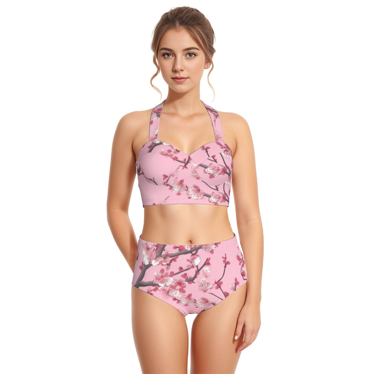 All-Over Print Women's Swimsuit Set With Halter