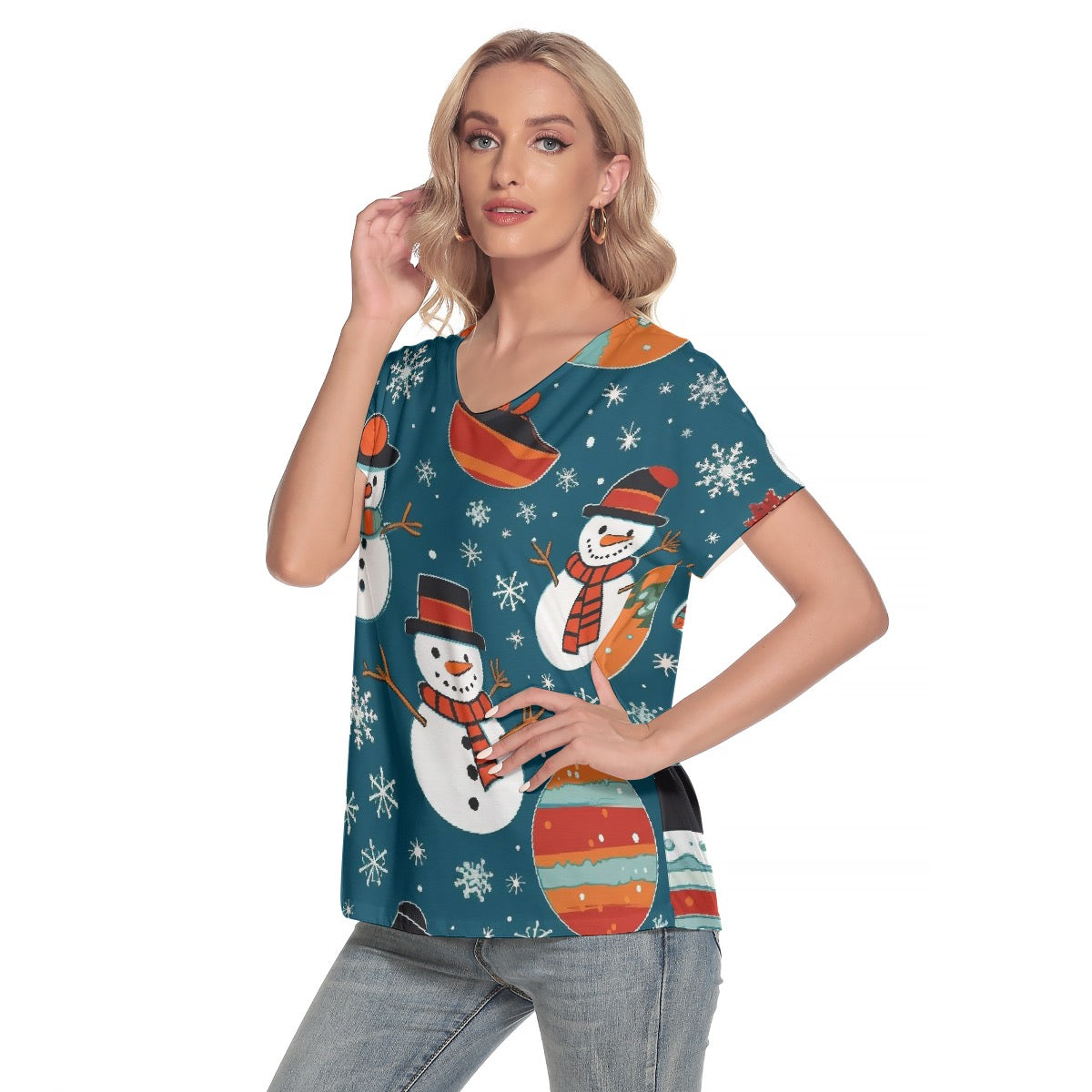 All-Over Print Women's Loose V-neck Short Sleeve T-shirt