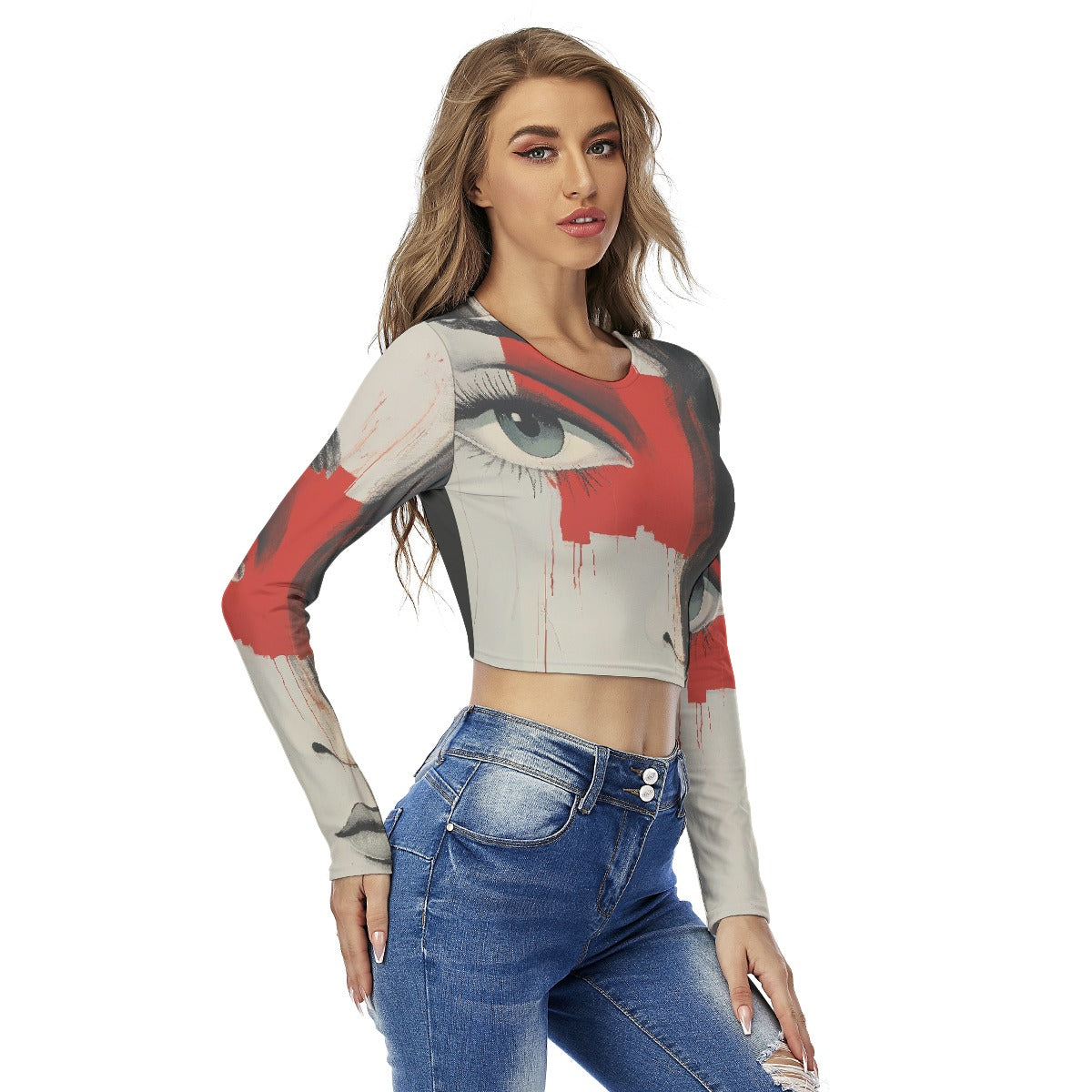 All-Over Print Women's Round Neck Crop Top T-Shirt