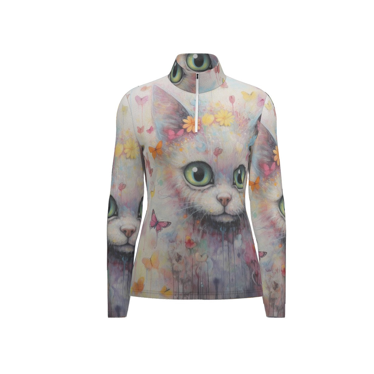 All-Over Print Women's Sports Collar Jersey With Long Sleeve