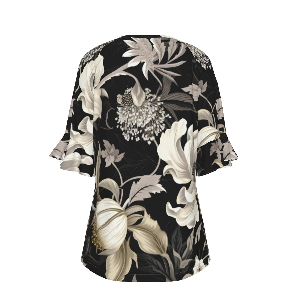 All-Over Print V-neck Women's T-shirt With Bell Sleeve