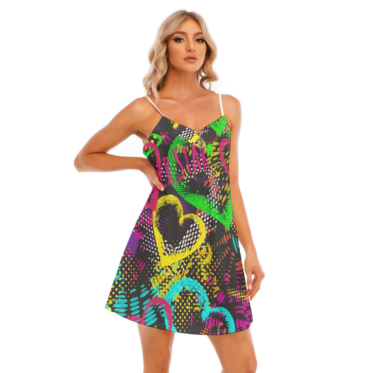 All-Over Print Women's V-neck Cami Dress