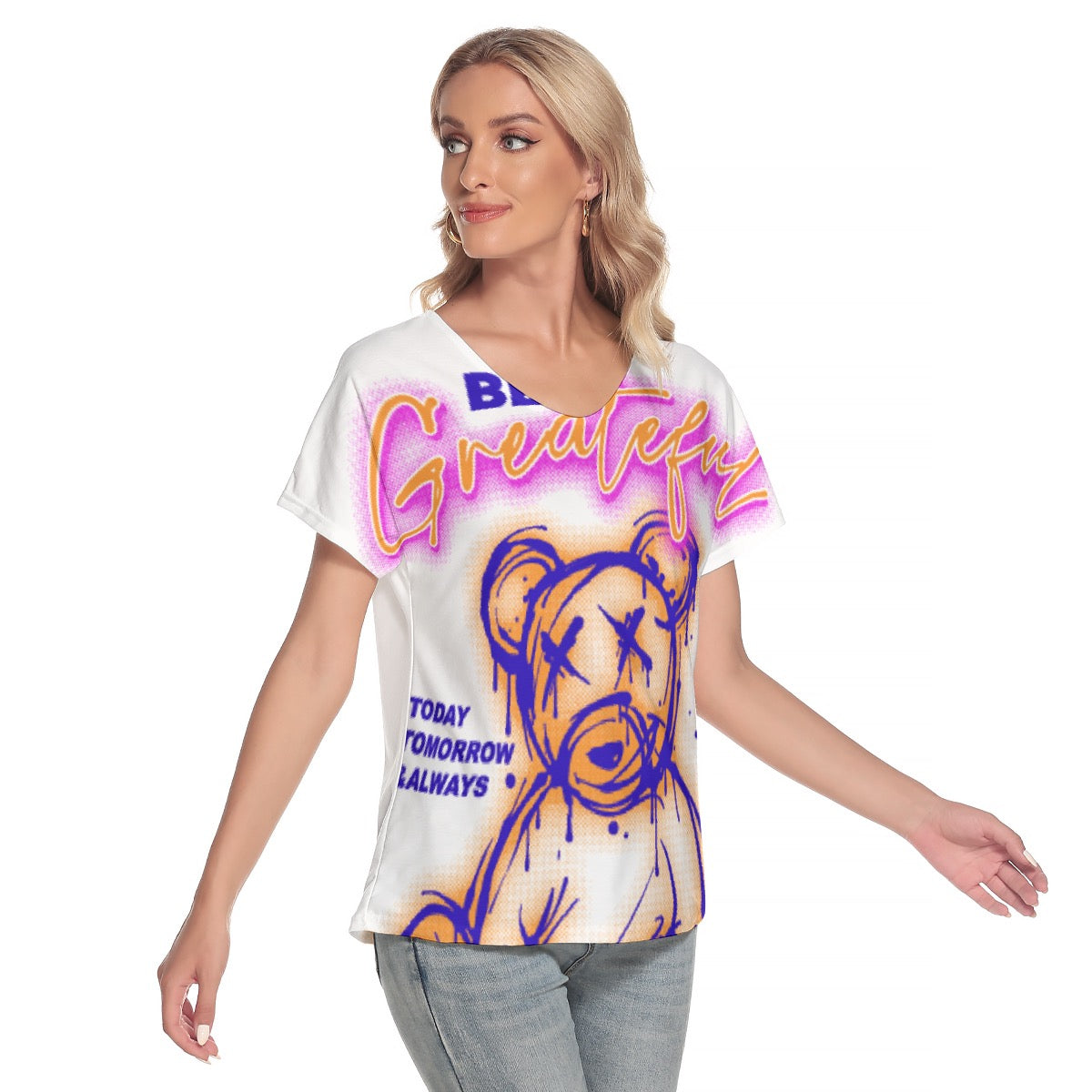 All-Over Print Women's Loose V-neck Short Sleeve T-shirt