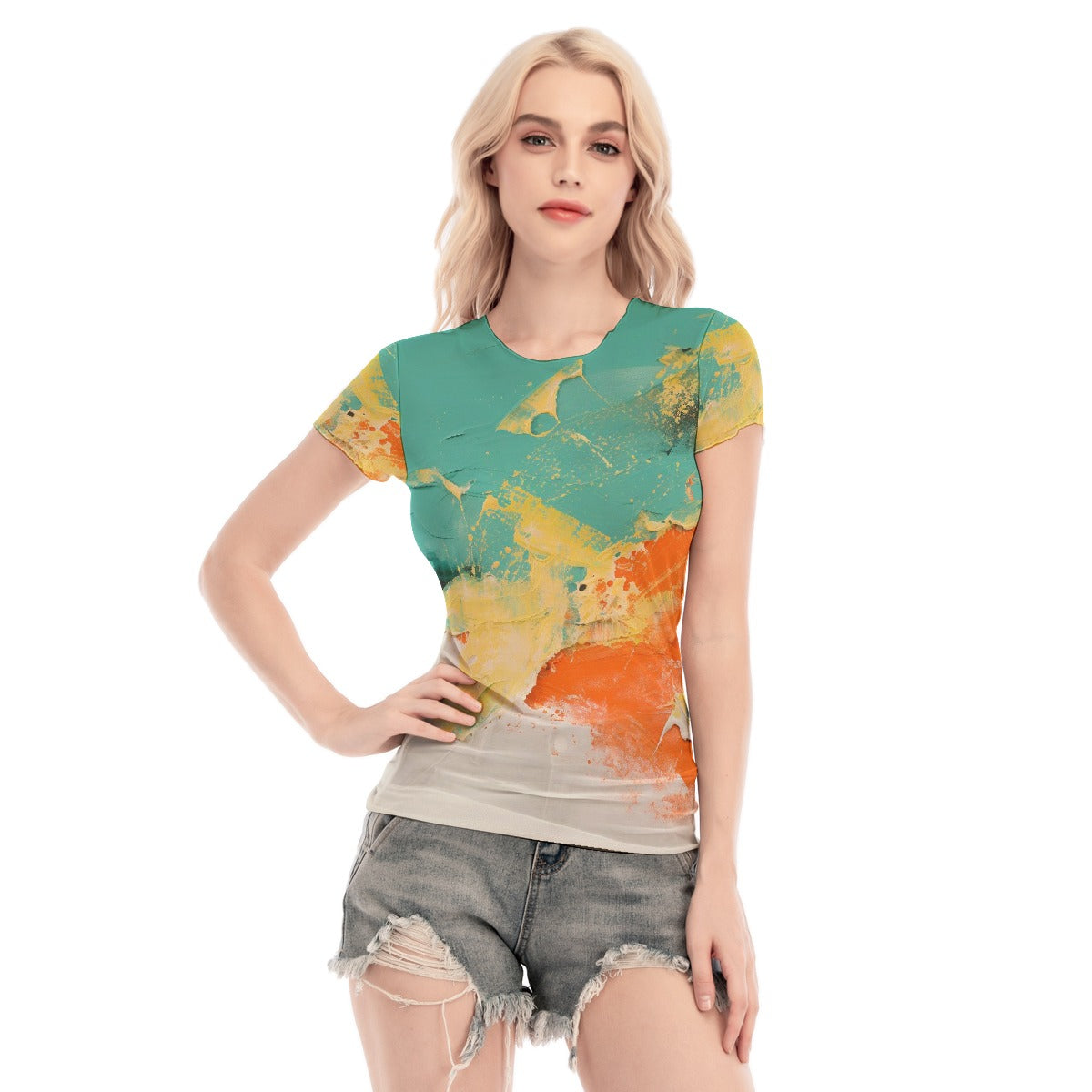 All-Over Print Women's Short Sleeve Mesh Blouse