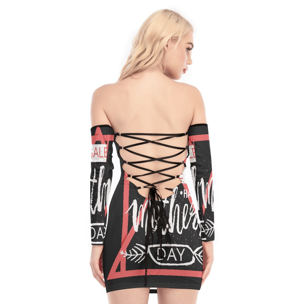 All-Over Print Women's Off-shoulder Back Lace-up Dress